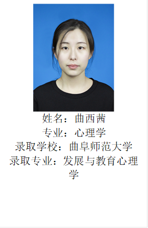  姓名：曲西茜专业：心理学录取学校：bevictor伟德官网录取专业：发展与教育心理学